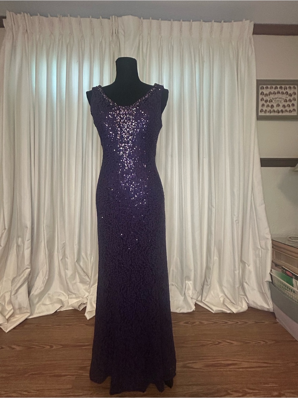 Sleeveless Purple Sequin Maxi Dress with Scoop Neck